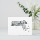 Massachusetts Shaped Gray Typografie Name Briefkaart (Staand voorkant)