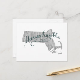 Massachusetts Shaped Gray Typografie Name Briefkaart