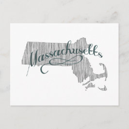 Massachusetts Shaped  Gray Typografie Name Briefkaart