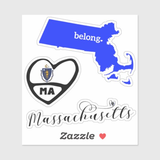 Massachusetts Sheet of Die Cut Stickers (Vel)