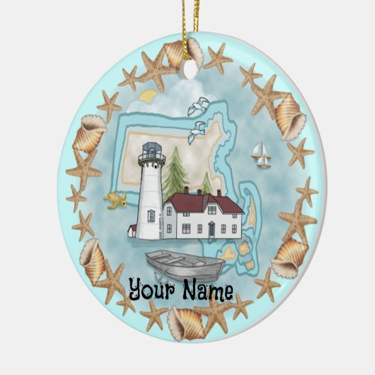 Massachusetts Shells Lighthouse Ornament (Links)