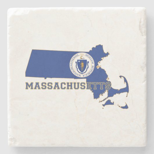 Massachusetts Silhouette Map Shaped State Flag Stenen Onderzetter (Voorkant)