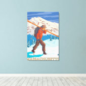 Massachusetts Skier Carrying Skis Canvas Afdruk (Insitu (Houten vloer))