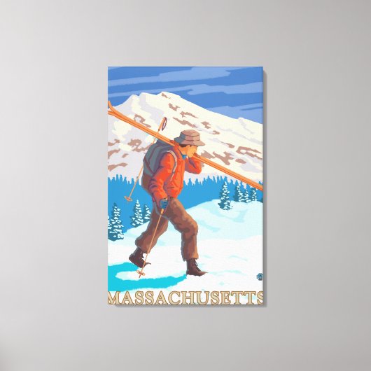 Massachusetts Skier Carrying Skis Canvas Afdruk (Voorkant)