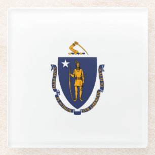 Massachusetts Staatsvlag Ontwerp Decoratie Glazen Onderzetter