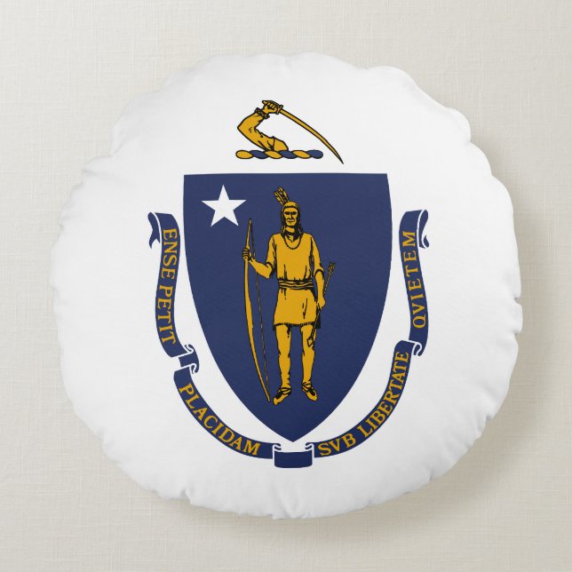 Massachusetts Staatsvlag Rond Kussen (Voorkant)