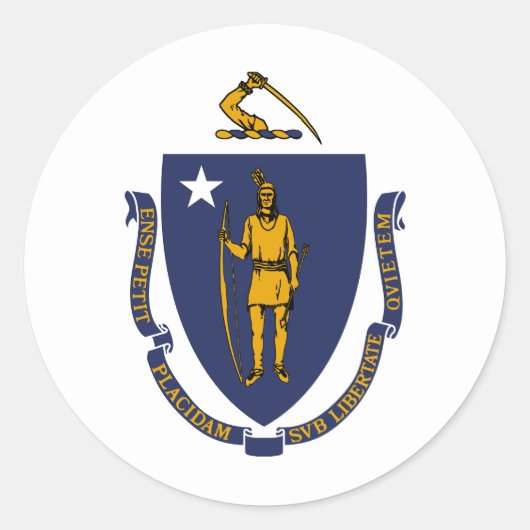 Massachusetts Staatsvlag Ronde Sticker (Voorkant)