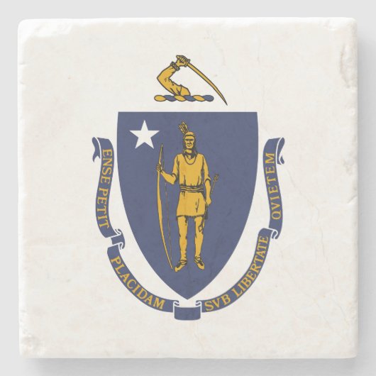 Massachusetts Staatsvlag Stenen Onderzetter (Voorkant)
