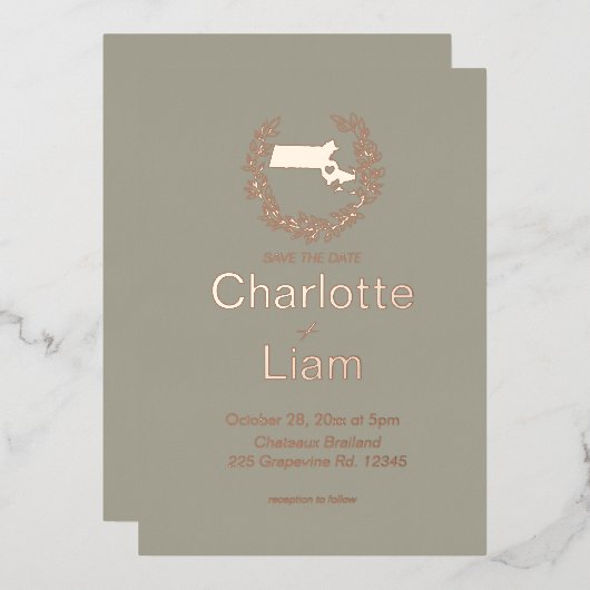 Massachusetts State Destination Wedding Folie Uitnodiging (Voorkant / Achterkant)
