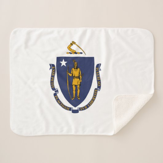Massachusetts State Flag Print Patriottisch Sherpa Deken (Voorkant (horizontaal))