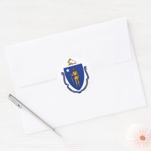 Massachusetts State Flag Ronde Sticker (Envelop)