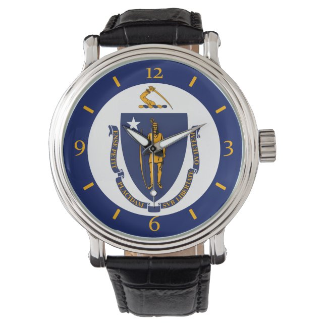 Massachusetts State Flag Watch Ontwerp Horloge (Voorkant)