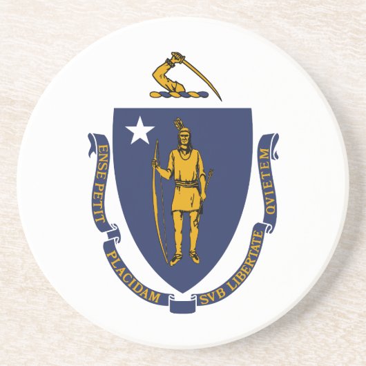 Massachusetts State Flag Zandsteen Onderzetter (Voorkant)