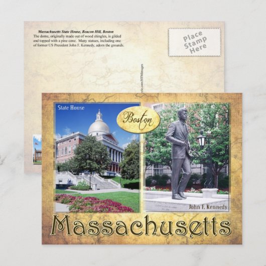 Massachusetts State House & Kennedy's Statue Briefkaart (Voorkant / Achterkant)
