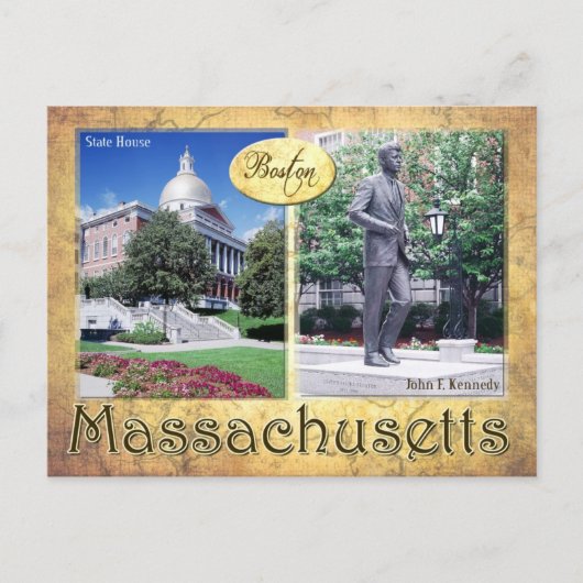 Massachusetts State House & Kennedy's Statue Briefkaart (Voorkant)