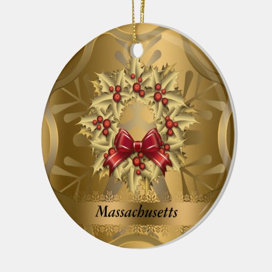 Massachusetts State Kerstannament Keramisch Ornament (Links)