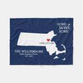 Massachusetts State Map Aangepaste namen, Stad, Kl Fleece Deken (Voorkant (Horizontaal))