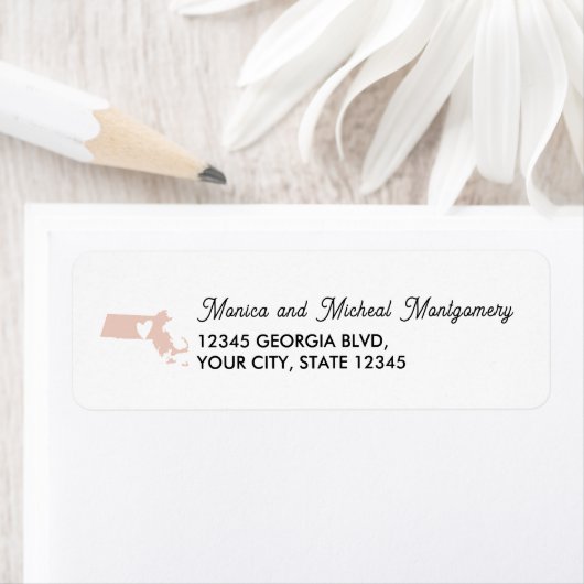 MASSACHUSETTS State Map met hart - ELKE KLEUR Etiket (Insitu)