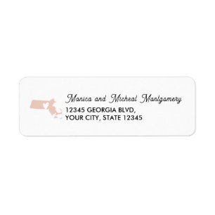 MASSACHUSETTS State Map met hart - ELKE KLEUR Etiket