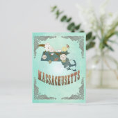  Massachusetts State Map - Turquoise Blauw Briefkaart (Staand voorkant)