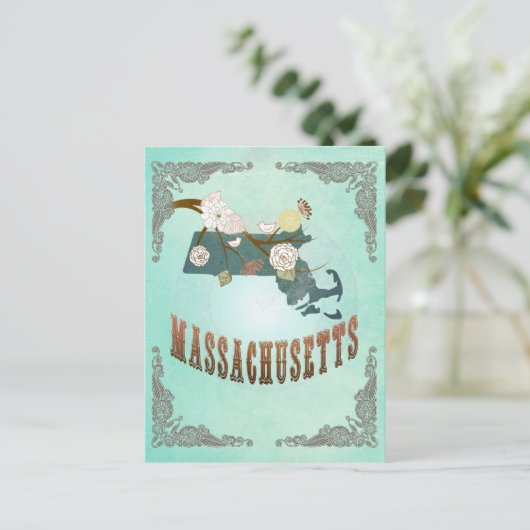  Massachusetts State Map - Turquoise Blauw Briefkaart (Staand voorkant)