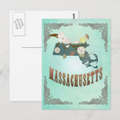  Massachusetts State Map - Turquoise Blauw Briefkaart (Voorkant / Achterkant)