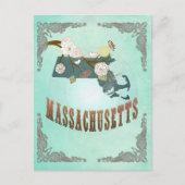  Massachusetts State Map - Turquoise Blauw Briefkaart (Voorkant)