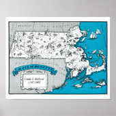 Massachusetts State Map Wall Art Poster (Voorkant)