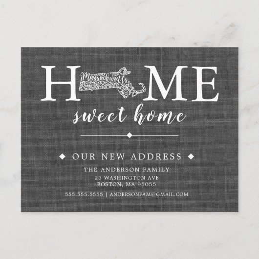 MASSACHUSETTS State Moving Announcement Post Kaart (Voorkant)