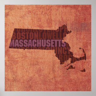 Massachusetts State Outline Word Map op Canvas Poster