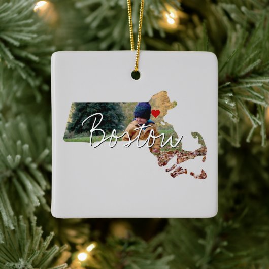Massachusetts State Photo insert and town name Keramisch Ornament (Boom)