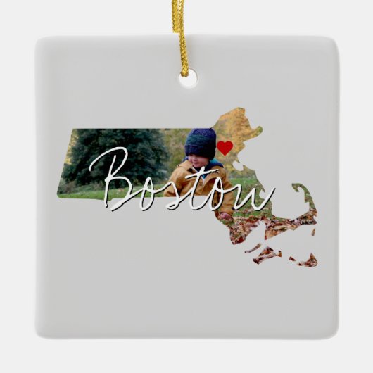 Massachusetts State Photo insert and town name Keramisch Ornament (Voorkant)