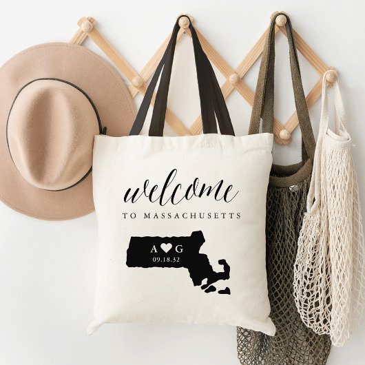 Massachusetts State Silhouette Weduwen Welkom Tote Bag