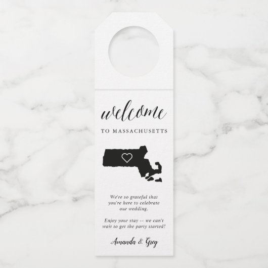 Massachusetts State Wedding Welkom Flessenhanger (Voorkant)