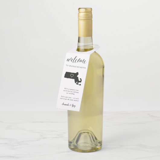 Massachusetts State Wedding Welkom Flessenhanger (Schuin)