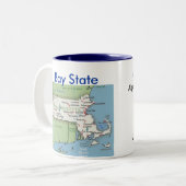 Massachusetts Symbols & Map Tweekleurige Koffiemok (Voorkant links)