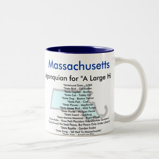 Massachusetts Symbols & Map Tweekleurige Koffiemok (Rechts)