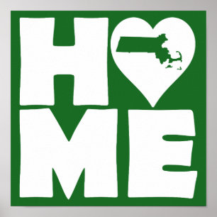 Massachusetts Thuis Hart Staat Poster Bord