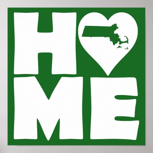 Massachusetts Thuis Hart Staat Poster Bord (Voorkant)