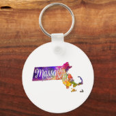 Massachusetts US State in waterverf text cut out. Sleutelhanger (Voorkant)