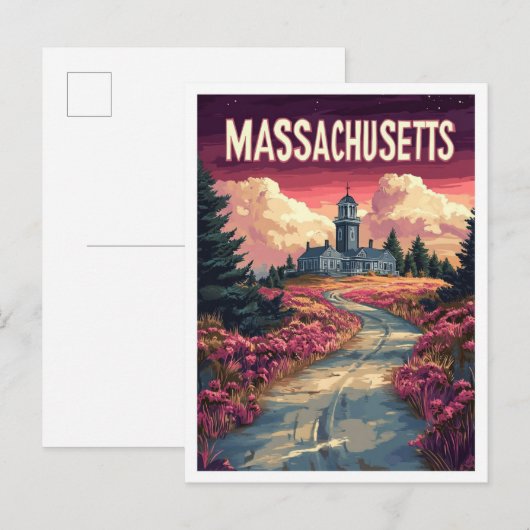 Massachusetts USA Art Vintage Illustratie Reizen Briefkaart (Voorkant / Achterkant)