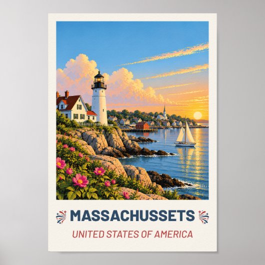 Massachusetts USA – Oude Reisposter Poster (Voorkant)