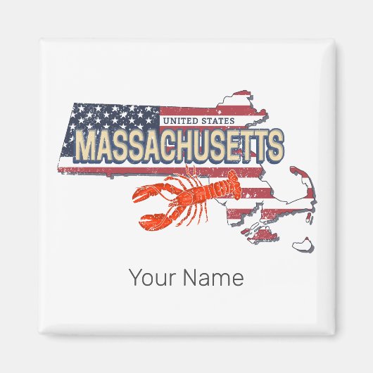 Massachusetts Verenigde Staten Retro Kaart  Vereni Magneet (Voorkant)