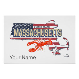 Massachusetts Verenigde Staten Retro Kaart Vereni Perfect Poster