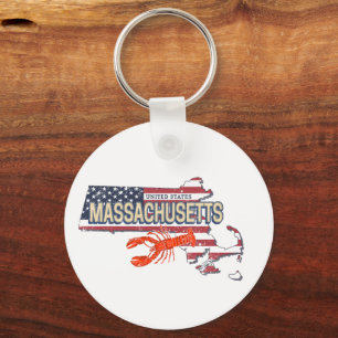 Massachusetts Verenigde Staten Retro Kaart  Vereni Sleutelhanger
