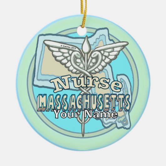 Massachusetts Verpleegster Caduceus Keramisch Ornament (Voorkant)