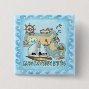 Massachusetts Vierkante Button 5,1 Cm