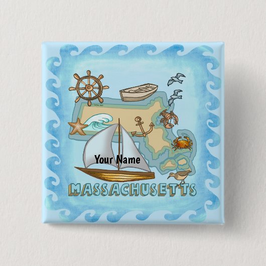Massachusetts Vierkante Button 5,1 Cm (Voorkant)