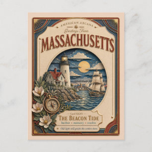 Massachusetts Vintage Paper Cut American Arcana Briefkaart