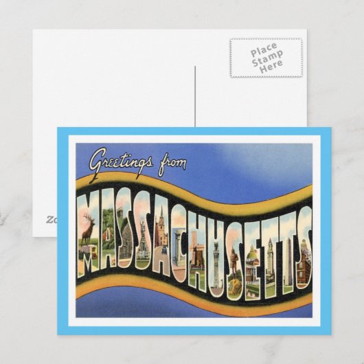 Massachusetts Vintage Travel Briefkaart (Voorkant / Achterkant)